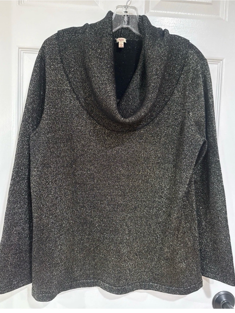 Reba Women's L Long Sleeve Cowl Neck Sweater Black/Gold Metallic